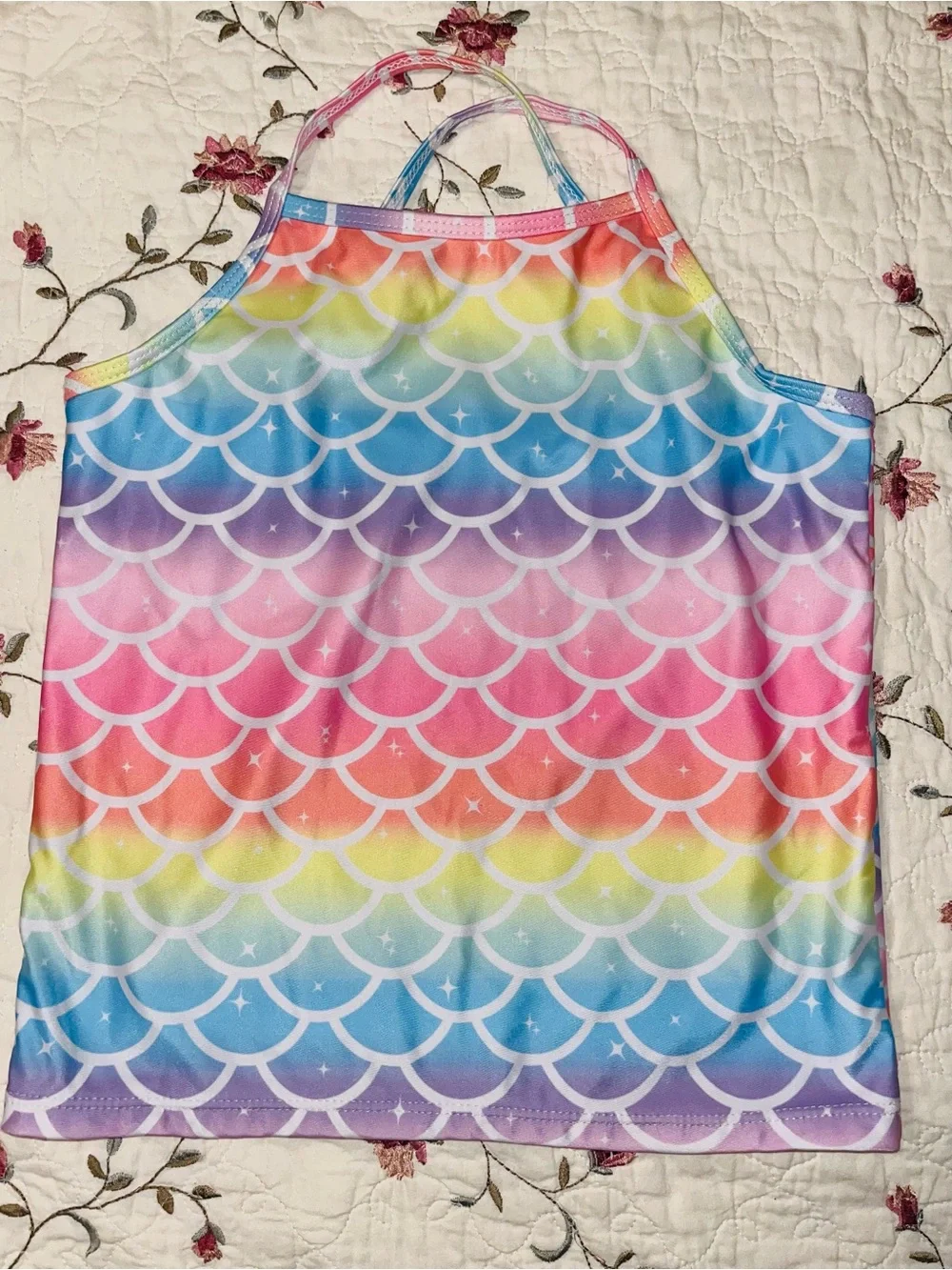 Girls Rainbow Mermaid Scale Tankini Bikini Set - Pastel Multi
